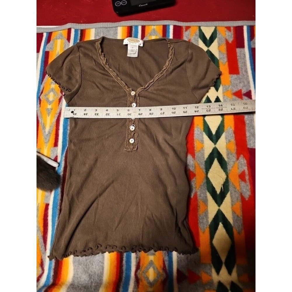 Talbots Top Womens Petite Green Scalloped Neckline Pima Cotton Casual
